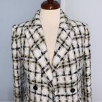 ZARA  Plaid Double Breasted Blazer Jacket Women Sz M Cream Black Tan Long Sleeve Photo 11
