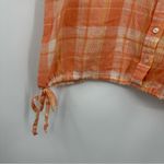 True Craft Orange Plaid Cropped Button Shirt Size Large Linen Blend Photo 2
