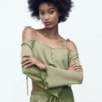 ZARA NWT  Shoulder Detail Button Front Long Sleeve Crop Top Medium Photo 0