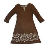 Johnny Was Brown Embroidered Boho Tunic Dress Long Sleeve Size L Photo 2