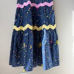 CELIA B Dress Celestial Sun Stars Print Navy Rickrack Trim Midi Dress XS Blue Photo 6