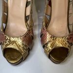 Christian Louboutin  Fontanete Pink and Gold Metallic Snakeskin Peep Toe Pumps 39 Photo 4