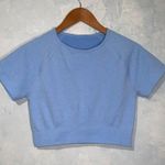 Gym Exercise Sky Blue Cropped Short Sleeve Stretchy Athletic Top Medium Photo 9