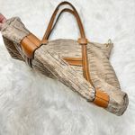 Faux Suede Snakeskin Shopper Tote Bag Tan Photo 2