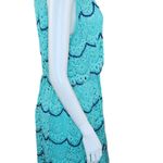 Luxology Womens 14 Blue Teal Crochet Lace Sleeveless Midi Dress Elastic Waist Photo 2