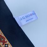 J G Hook Vintage 80s 90s J. G. Hook Square Scarf Polyester Paisley Check Navy Gold 35” Photo 4