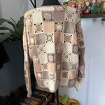 Talbots Vintage  Hand Knit Earth Tone Granny Square Button Down Cardigan Sweater Photo 3