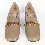 Gucci  Sylvie Loafer Pumps Tan Leather Mid-Heel Chain Web Stripe Women's EU 40 Photo 6