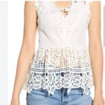 Endless Rose White Eyelet Lace Peplum Plunge Crochet Strappy Tank Top Small Photo 13