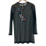 Guess  Embroidered Sheer Mesh Top Womens S Black Floral Whimsygoth Gothic Punk Photo 4