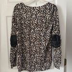 White House | Black Market Leopard Print Long Sleeve Top with Leather elbow patches Photo 1