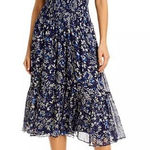 AQUA BLOOMINGDALES FLORAL SMOCKED TIERED RUFFLE MIDI DRESS EUC SIZE L Photo 0