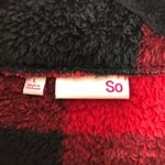 SO  Womens Juniors Fleece Sherpa Crop Top Buffalo Plaid Red Black L Photo 2