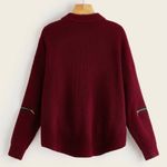 SheIn Maroon Open Knit Choker Neck Sweater With Zippers Photo 6