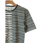 T&B T Shirt Womens Size XL Green White Striped Ribbed Collar Short Sleeve Blouse Photo 2