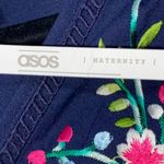 NWT ASOS MATERNITY DRESS WO SIZE 6. NAVY PLEATED DRESS EMBROIDERED FLORAL DESIGN Blue Photo 4
