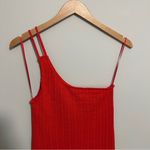 ZARA  Women's Asymmetric One Shoulder Midi Cable Knit Red/Orange Dress Medium Photo 3