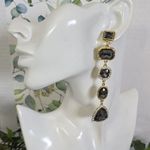 Boutique Statement Long Glam Earrimgs Gold with Smokey Grey Photo 7