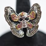 New EvBea Butterfly Rhinestone Glam Biker Goth Stainless Size 6 Ring Silver Photo 0