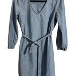 J.Crew  Long Sleeve Denim V-Neck Dress with Tie Size Small. Knee Length Photo 0