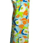 Vintage 60s Psychedelic Maxi Dress L Blue Green Floral Split V Neck Metal Zip Size L Photo 4