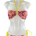 White Fox Swim Pink Floral Sleeveless Halter Two Piece Bandeau Bikini Swimwear M Size M Photo 0