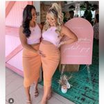 Petal and Pup  Sofi midi dress bodycon ribbed colorblock coral pink slit cutout Photo 2