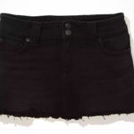 American Eagle NWT  Black Denim Distressed Low Rise Mini Skirt Size 14 32W Photo 0