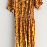 Ann Taylor Floral Print Dress Smocked Waist Yellow Pink Rust Short Sleeve CasualFeminine Photo 0