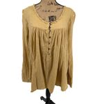 We The Free Sand Dune Henley LG Gauze Button Down Tunic Golden Yellow Boho Flowy Photo 1