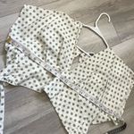 ZARA Linen Top polka dot crop womens Cream Green (large) chic minimalist resort Photo 2