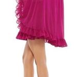 Mac Duggal 55407 High Neck Ruffle Cape Fuchsia (Pink) Chiffon Mini Dress, Size 8 Photo 1