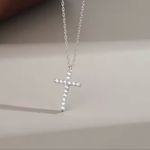 Silver Cubic Zirconia Cross Pendant Necklace for Women Photo 3