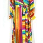 Corrida Women's Rainbow Striped Balloon Sleeve Wrap Maxi Dress Multi Photo 0