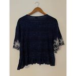 Pilcro Anthropologie  Orchid Embroidered Top Navy Blue White EUC Size Small Photo 7