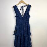 Lulus Make It Mesmerizing Navy Blue Jacquard Tiered Plunging Midi Dress S New Photo 6