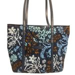 Vera Bradley Java Floral Quilted Tote Shoulder Diaper Bag Purse Blue Brown Photo 0