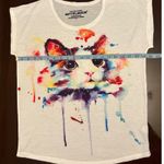 Kitty Mittelmeer Cat Graphic Tee Colorful Watercolor Print Short Sleeve Top F White Size L Photo 4