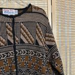 Tally Ho Vintage 1990s Y2K Black Shades of Brown Cardigan Sweater Geometric 3X Photo 2