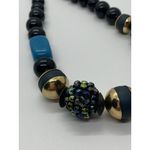 Coldwater Creek Necklace Black Graduated Bead Blue Gold Tone Rhinestones 36" Photo 1