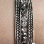 Silver Tone Clear & Gray Round Rhinestone Rope Cuff Bracelet Photo 0