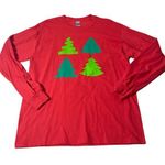 Gildan Green Christmas Trees Graphic Holiday Long Sleeve Red Shirt Size Large Photo 0