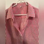 Amazon  Women’s Red and White Striped Button-Up Shirt Photo 1