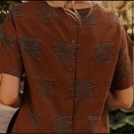 Roolee  Wallace Button Back Patchworck Brown Short Sleeve Top Shirt Small Fall Photo 2