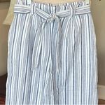 Max Studio Blue White Linen Cotton Striped Wide Leg Belted Pants Photo 1