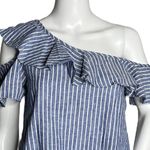 Madewell Shirt Women 0 Blue White Stripe One Shoulder Ruffle Top Casual Nautical Photo 3
