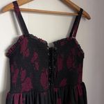 Torrid Lace Up Dress 1X Red Black Floral Smocked Layered Milk Maid Fairy Goth Photo 2