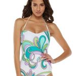 Apt. 9  Pastel Retro Floral Psychadelic Halter One Piece Swimsuit Size Large Photo 0