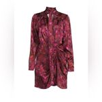 NWT RONNY KOBO Lula Silk Floral Draped Bow Burgundy Mini Dress Sz S Red Photo 4