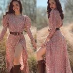 ZARA  Floral Printed Long Puff Ruched Sleeve Draped Midi‎ Dress Size Small Photo 2